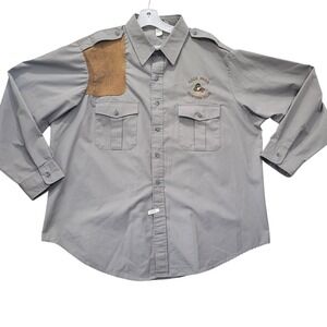 Vintage Outdoor Impression Hunting Shirt XXL Gray Made USA Suede Patch Caca Pasa